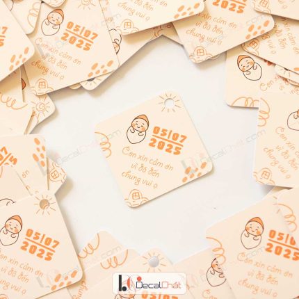 Tag treo giấy cứng hình thoi 4x4cm cho hộp quà tặng khách mời thôi nôi